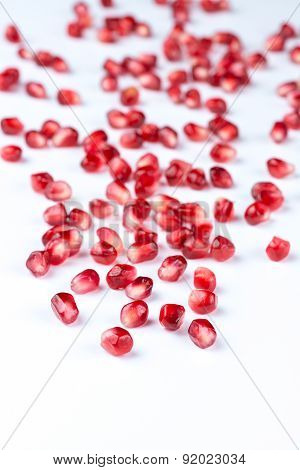 Pomegranate Seeds On White Background Punica Granatum