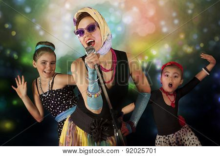 Rockabilly Chicks With Vintage Microphone