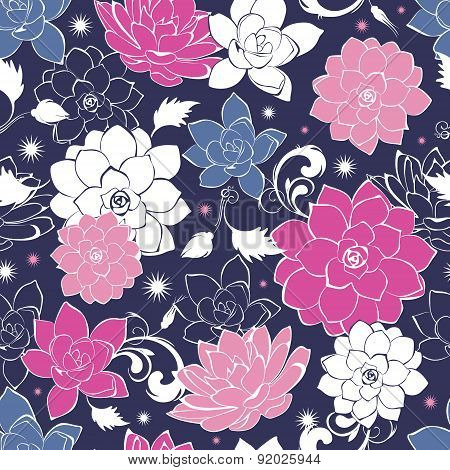 Dark grey pink floaral seamless pattern
