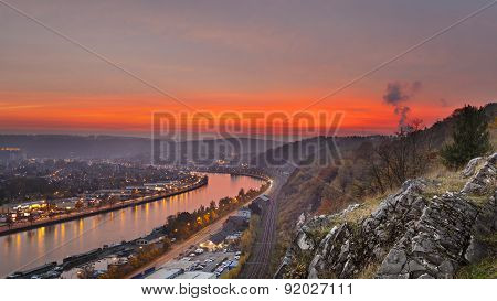 Red Sunset At Meuse River