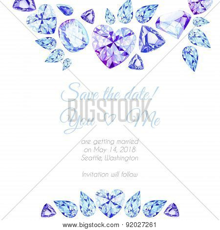 Blue And Purple Diamonds Watercolor Vector Design Frame