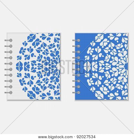 Two blue and white notebook covers design