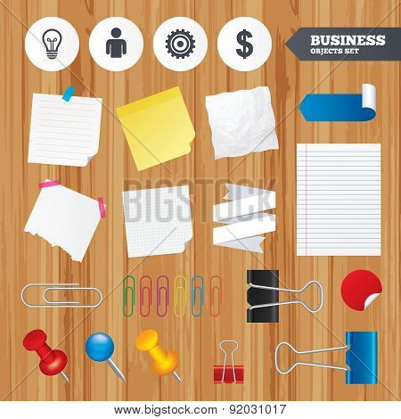 Business signs. Human and lamp bulb idea icons.