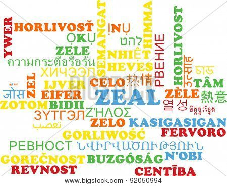 Background concept wordcloud multilanguage international many language illustration of zeal