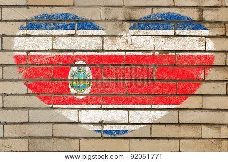 Heart Shape Flag Of Costarica On Brick Wall