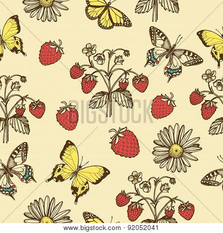 Hand drawn vintage summer seamless pattern