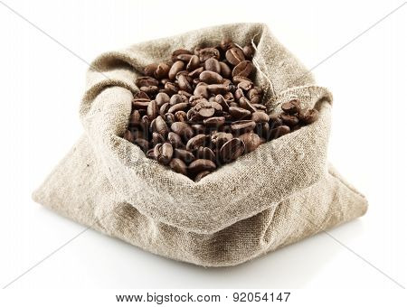 Sack Full Of Coffee Beans On White