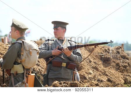 BOLIMOW, POLAND - MAY 31, 2015: Military reconstruction commemorating the hundredth anniversary of the first use of gas warfare on the battlefield at May 31, 2015 Bolimow, Poland.  