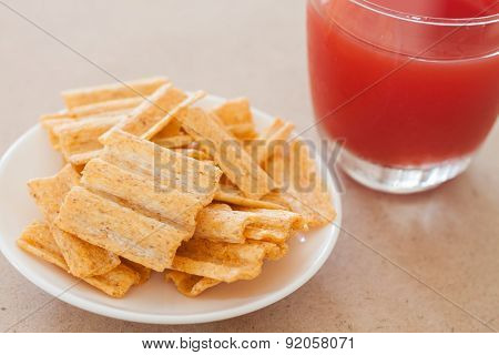 Snack On White Plate With Fruit Punch