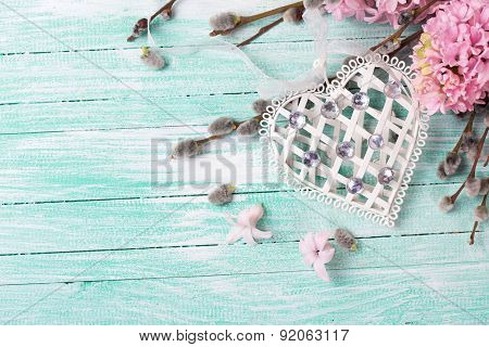 Postcard With Hyacynths, Willow Flowers And Heart