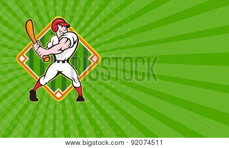 Business Card Baseball Player Batting Diamond Cartoon
