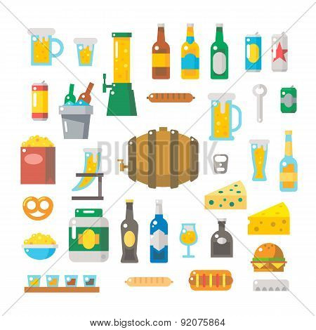 Flat Design Of Beer Items Set