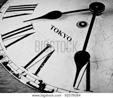 Tokyo Black And White Clock Face