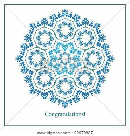Greeting Card With Ethnic Cornflower Ornament Pattern