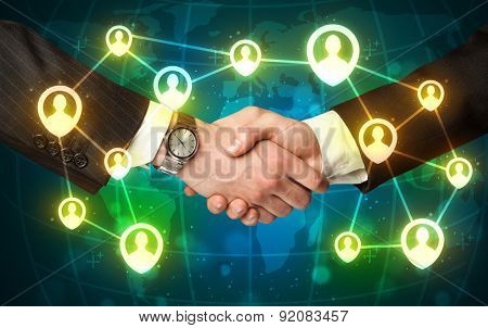 Business handshake, social netwok concept