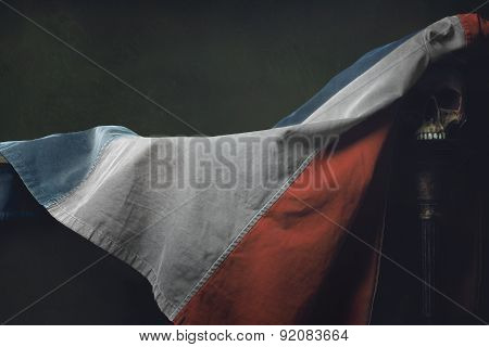 Vanitas Of The French Flag With Human Skull