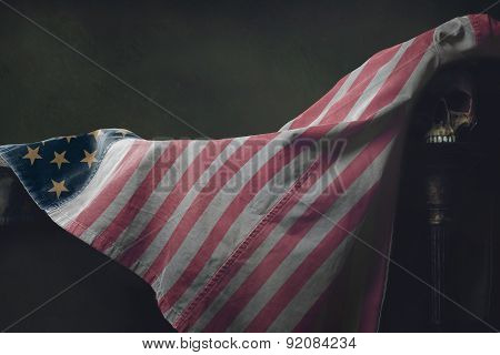 Vanitas Of The American Flag With Skull
