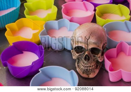 Skull And Colorful Thai Desert Still Life
