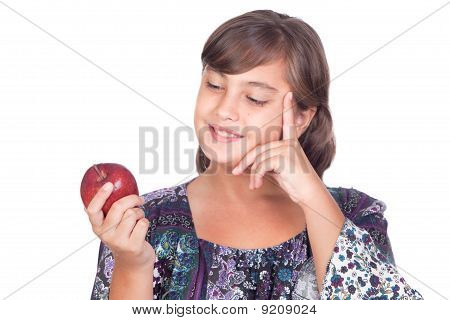 Rozkošný nedospělý dívka s Apple myšlení