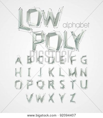low poly alphabet font. Vector illustration