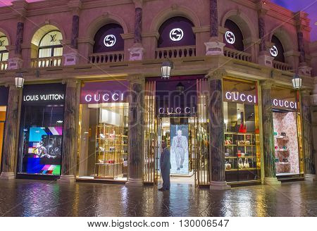 LAS VEGAS - APRIL 13 : Exterior of a Gucci store in Caesars Palace hotel in Las Vegas on April 13 2016. Gucci is an Italian fashion and leather goods brand with retail stores throughout the world