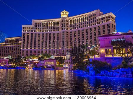 LAS VEGAS - APRIL 13 : Bellagio hotel and casino on April 13 2016 in Las Vegas. Bellagio is a luxury hotel and casino located on the Las Vegas Strip. The Bellagio opened on 1998.