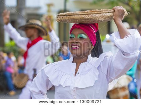 CARTAGENA COLOMBIA - FEB 04 : Street performers in Cartagena Colombia on February 04 2016. The historic port city Cartagena is UNESCO World Heritage Site since 1984.