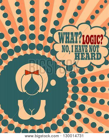 Surprised woman face icon with thinking cloud. What logic. i have not heard message in bubble speech