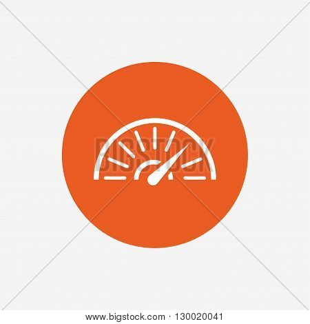 Tachometer sign icon. Revolution-counter symbol. Car speedometer performance. Orange circle button with icon. Vector
