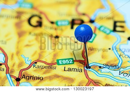 Lamia pinned on a map of Greece