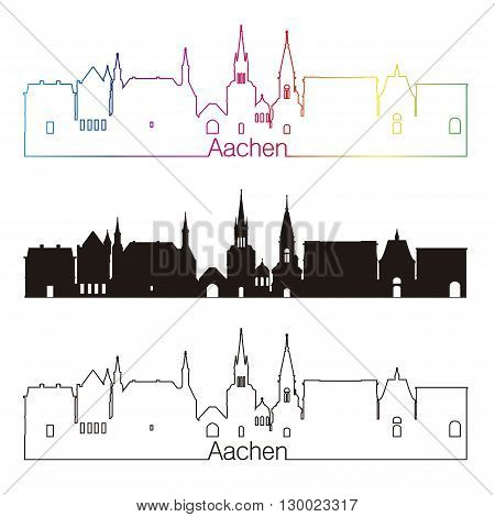 Aachen skyline linear style with rainbow in editable vector file