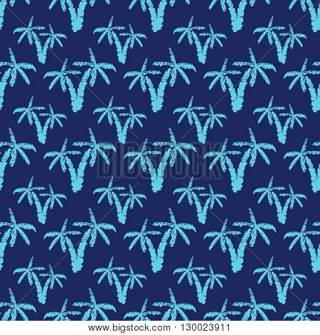 Seamless Pattern Background With Hand Drawn Palm Trees, Summer Semless, Background, Vector Illustrat
