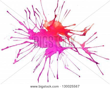 Hand drawn watercolor bright flowing splash modern abstract background. Watercolor stain in red and pink for a stylish cover card invitation business card and banner