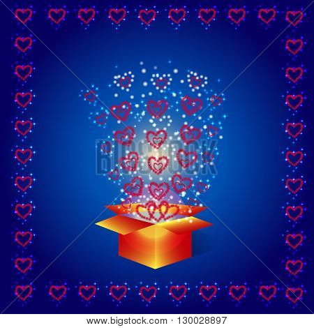 Gift box with red hearts. For holidays Valentine's day ,birthday ,new year, christmas etc.