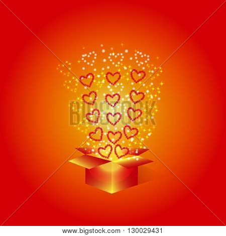 Gift box with red hearts. For holidays Valentine's day ,birthday ,new year, christmas etc.