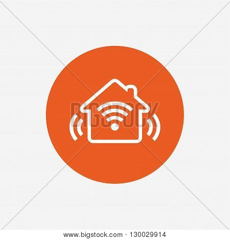 Smart home sign icon. Smart house button. Remote control. Orange circle button with icon. Vector