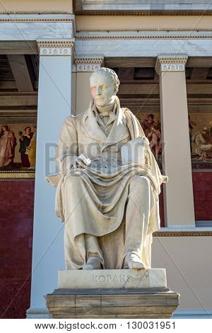 statue of Greek philosopher Adamantios Korais in Athens