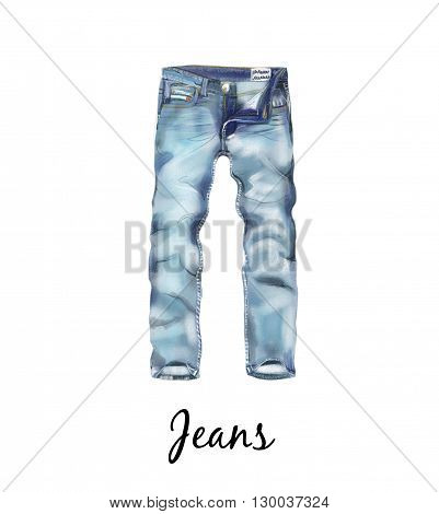 Jeans watercolor illustration isoladed on white background