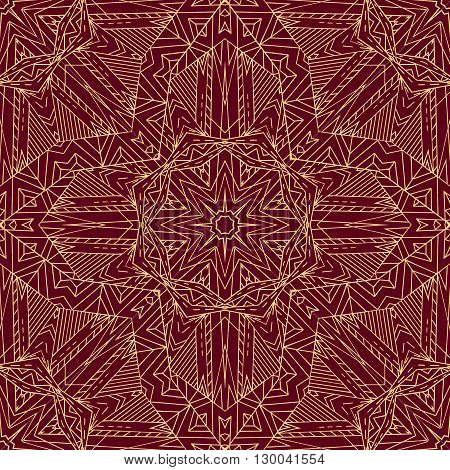 Arabic seamless red pattern. Vector doodle background. Boho pattern of lines