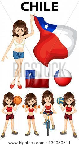 Chile flag and woman athlete illustration
