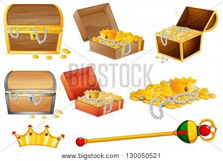 Treassure chests and golden objects illustration