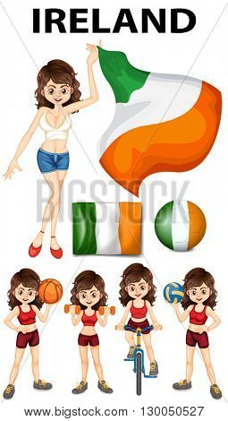 Ireland flag and woman athlete illustration