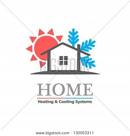Heating & Cooling systems business icon vector template. Brand visualization template. Vector illustration symbolizing home cooling & heating climate control system. Typography proposal. Sample text. Editable