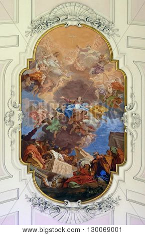 FLORENCE, ITALY - JUNE 05: Assumption of the Virgin Mary, fresco on the ceiling of the Saint Philip Neri church, Complesso di San Firenze in Florence, Italy, on June 05, 2015