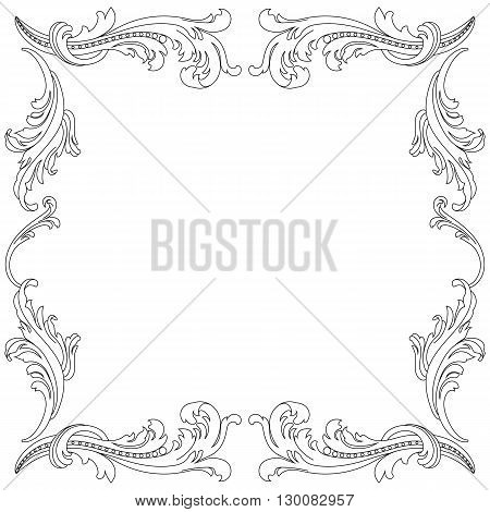Vintage baroque frame scroll ornament engraving border floral retro pattern antique style acanthus foliage swirl decorative design element filigree calligraphy vector | damask - stock vector