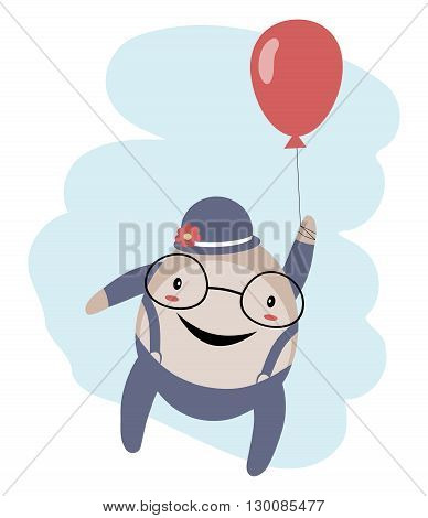 Humpty Dumpty with balloon over blue sky isolated on white background