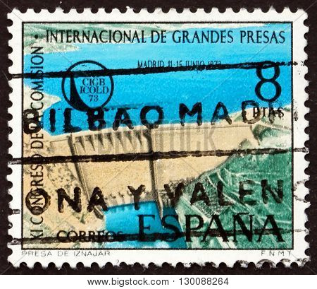 SPAIN - CIRCA 1973: a stamp printed in the Spain shows Iznajar Dam on Genil River circa 1973