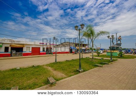 Muisne, Ecuador - March 16, 2016: Downtown Muisne city, small town located in the northern Ecuadorian coastline.