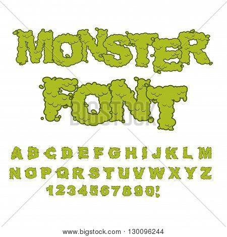 Monster Font. Horrible Alphabet Letters Of Green. Sweet Frightening Abc Of Terrible Letters. Disgust