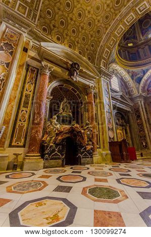 VATICAN, ITALY - JUNE 13, 2015: Sculture inside Saint Peter Basilica on Vatican city. Beautiful architecture and message.